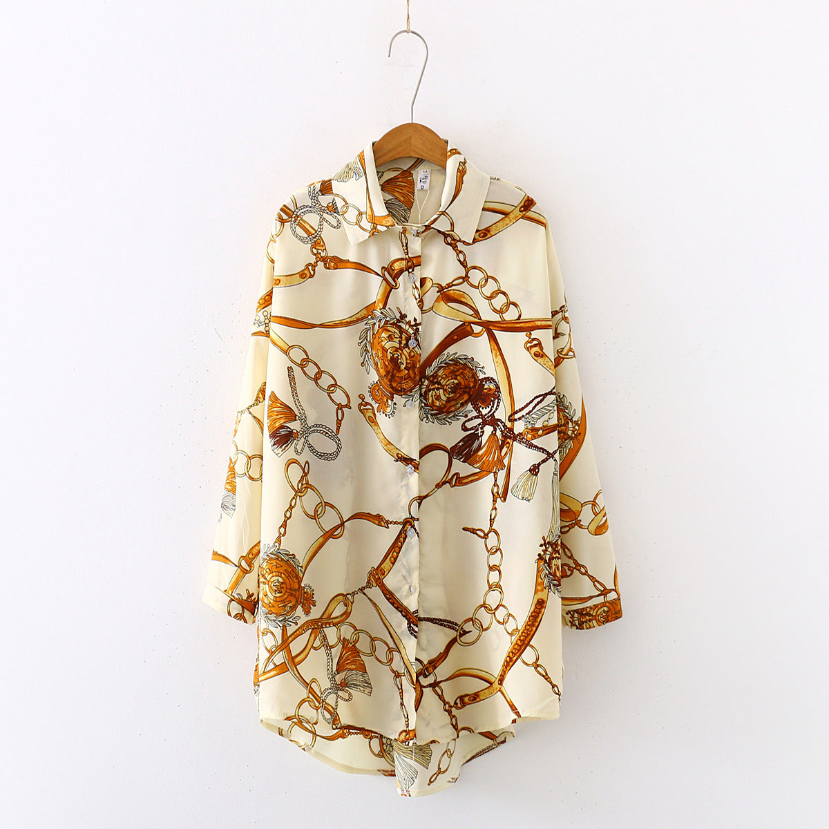 Luxury long shirt in baroque style โ Elegant silk-cotton blouse with geometric print - CheapSeasons