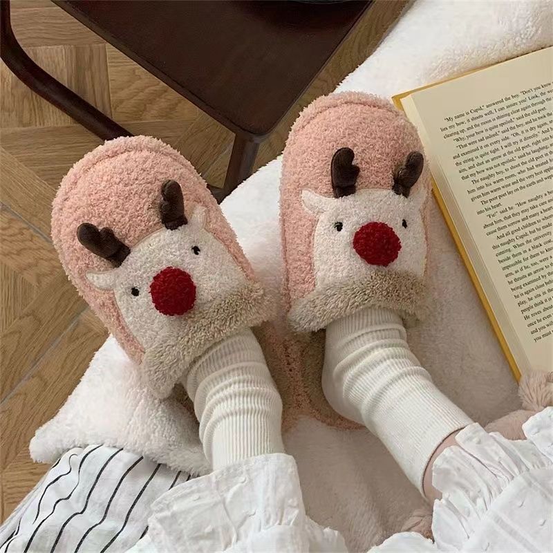 Fashion Non-slip Warm Christmas Elk Plush Shoes