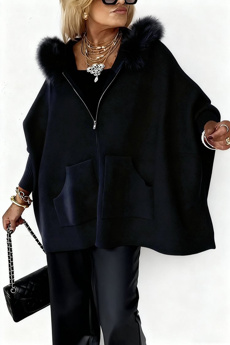 The luxury hooded cape with fur accent