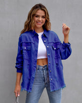 Vintage CheapSeasons oversized shacket with relaxed fit, featuring a stylish, casual design perfect for layered autumn outfits.