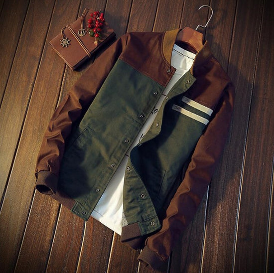 Color-block statement jacket by CheapSeasons featuring vintage vibes and urban rugged style, shown in a full-front view.