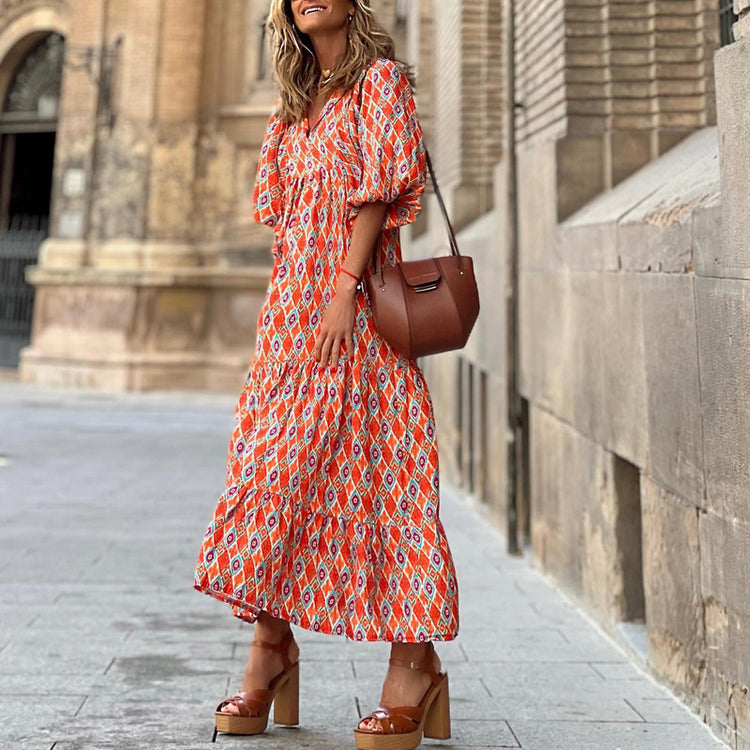 Green floral boho maxi dress by CheapSeasons featuring a lightweight, airy summer design with flowing fabric and casual style.