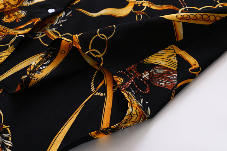 Luxury long shirt in baroque style – Elegant silk-cotton blouse with geometric print - CheapSeasons