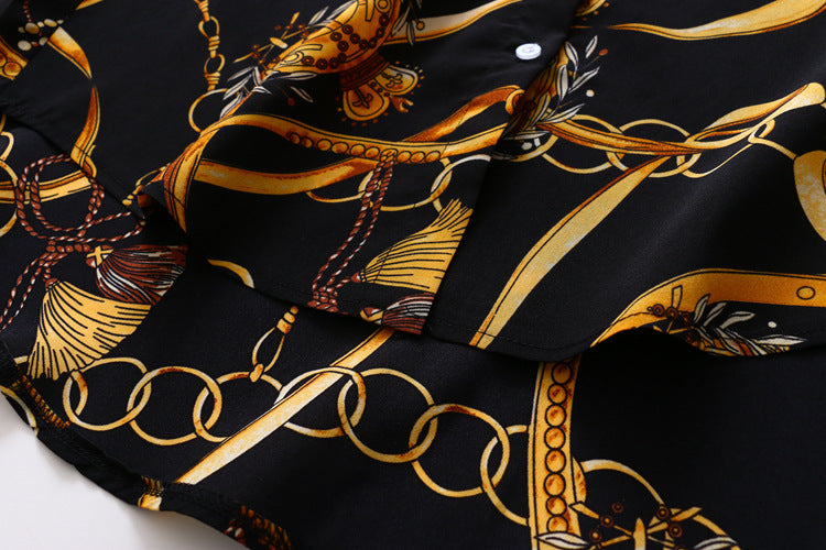 Luxury long shirt in baroque style – Elegant silk-cotton blouse with geometric print - CheapSeasons