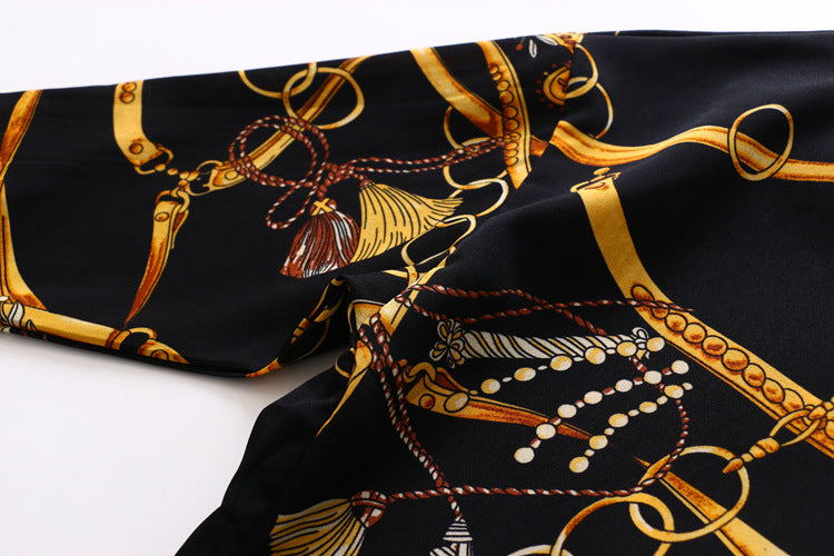 Luxury long shirt in baroque style – Elegant silk-cotton blouse with geometric print - CheapSeasons