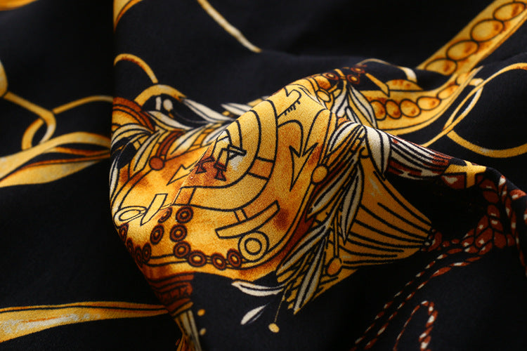 Luxury long shirt in baroque style – Elegant silk-cotton blouse with geometric print - CheapSeasons