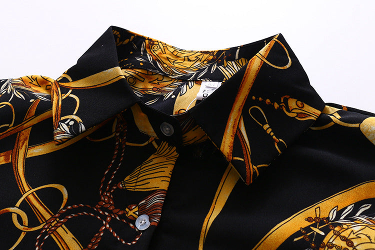 Luxury long shirt in baroque style – Elegant silk-cotton blouse with geometric print - CheapSeasons