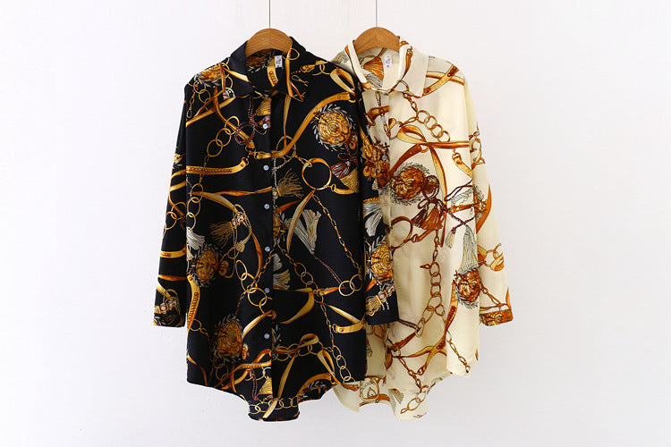 Luxury long shirt in baroque style – Elegant silk-cotton blouse with geometric print - CheapSeasons