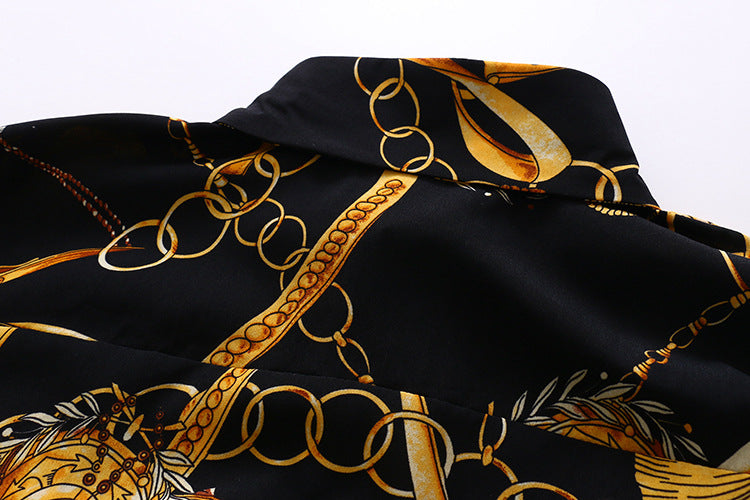 Luxury long shirt in baroque style – Elegant silk-cotton blouse with geometric print - CheapSeasons