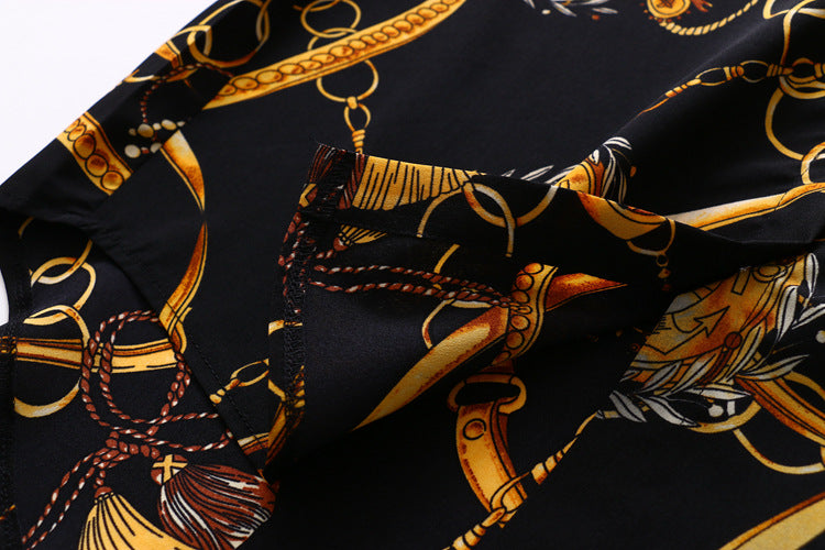 Luxury long shirt in baroque style – Elegant silk-cotton blouse with geometric print - CheapSeasons