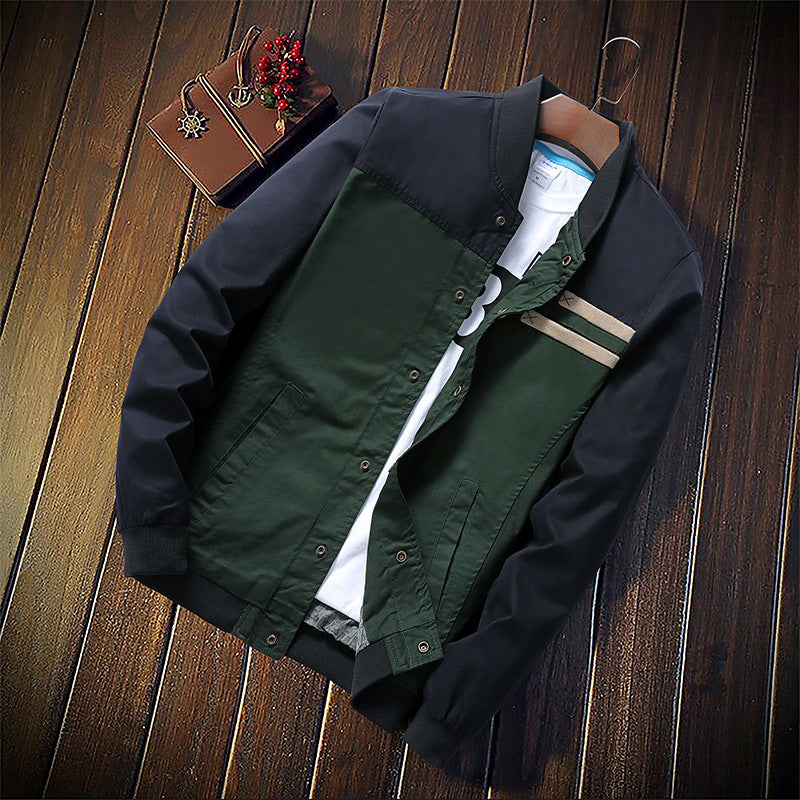 Color-block statement jacket from CheapSeasons with vintage vibes and urban rugged style, featuring earthy tones and a modern fit.