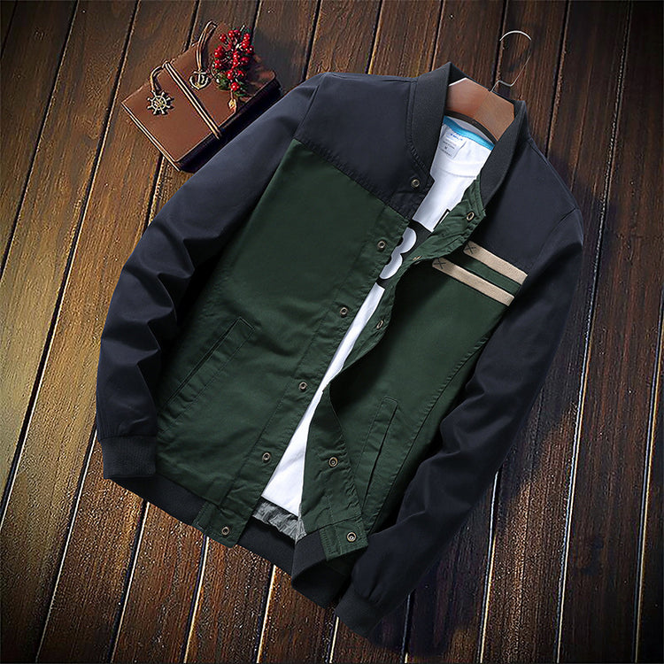 Color-block statement jacket from CheapSeasons with vintage vibes and urban rugged style, featuring earthy tones and a modern fit.