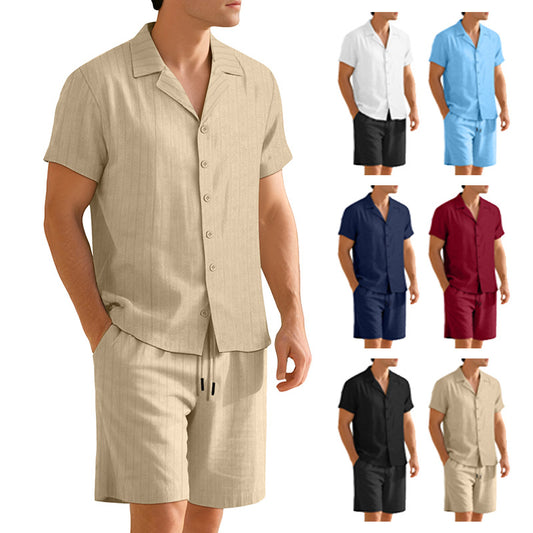 Mens Commuter Casual Button-Down Short-Sleeve Shirt Set - CheapSeasons
