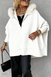 Luxurious hooded cape with fur accent by CheapSeasons, showcasing plush fabric and stylish design in a close-up image.