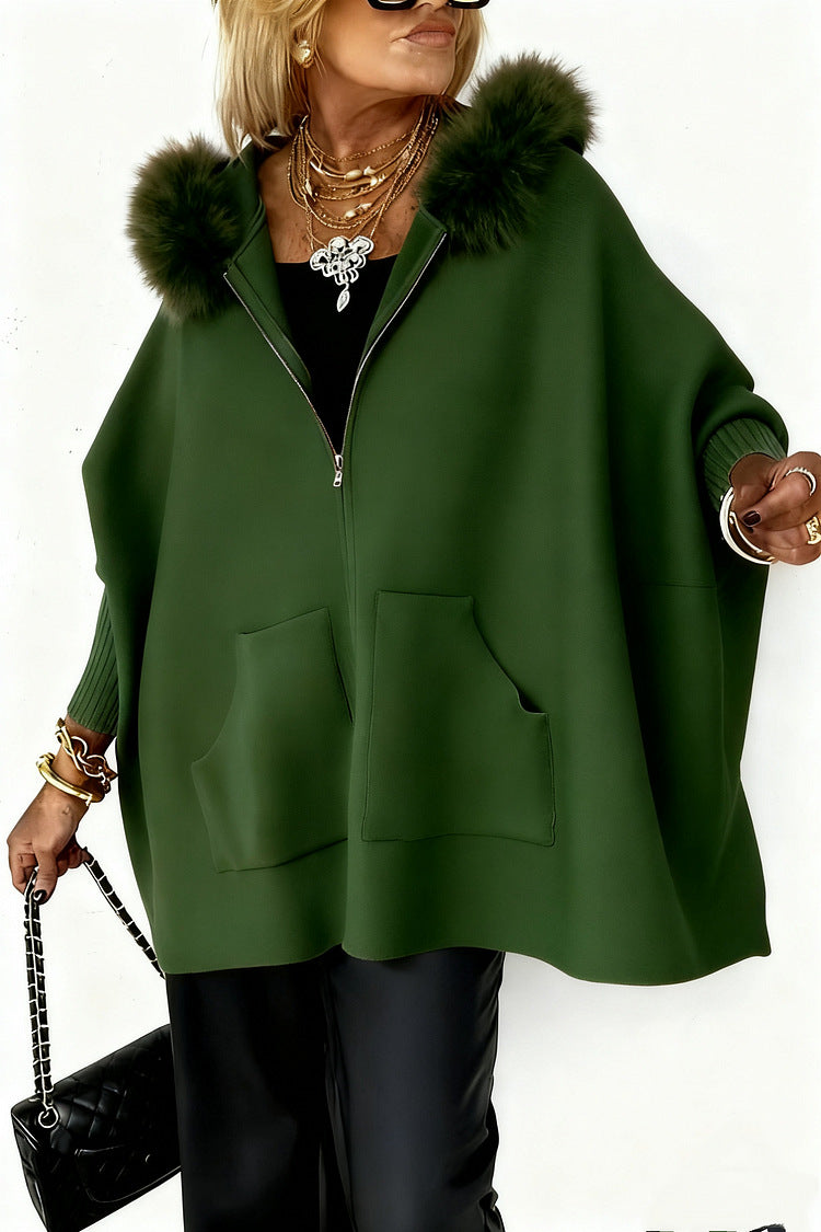 The luxury hooded cape with fur accent