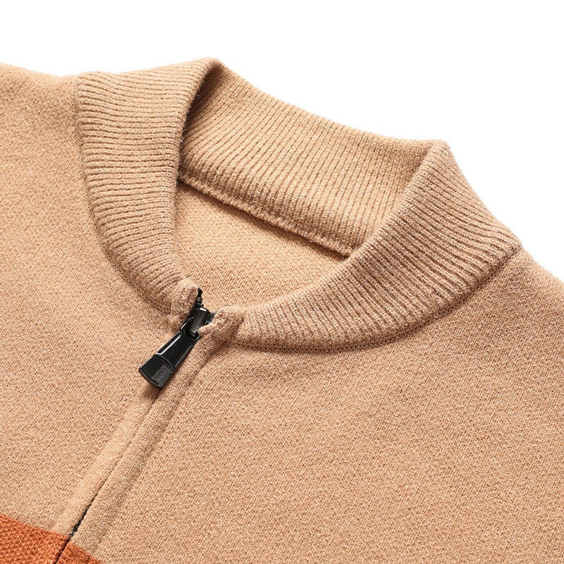 Modern striped bomber cardigan by CheapSeasons, featuring stylish urban-inspired layering with a cozy knit texture.
