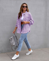 Vintage CheapSeasons shacket in oversized fit, featuring a casual, relaxed style with plaid pattern and button details.
