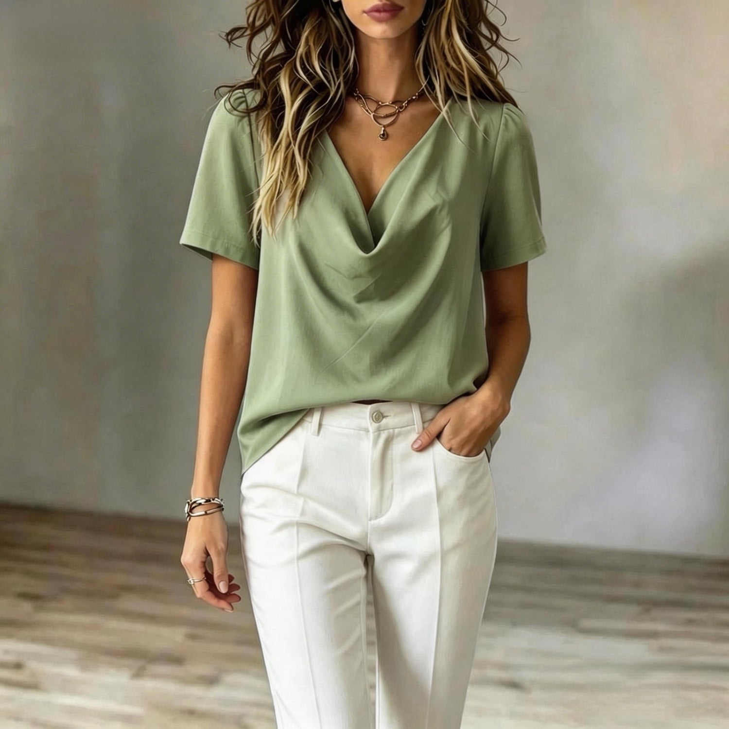 Elegantes Damen Chiffon-Kurzarmtop mit V-Ausschnitt in verschiedenen Farben wie Marineblau und Dunkelrot – figurschmeichelnde Bluse bis Größe 3XL.