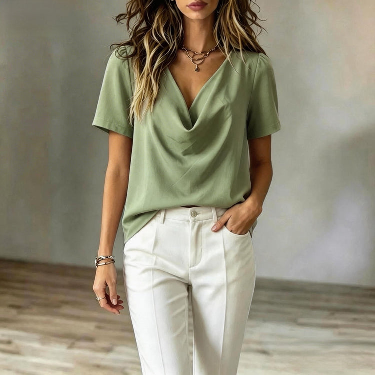Elegantes Damen Chiffon-Kurzarmtop mit V-Ausschnitt in verschiedenen Farben wie Marineblau und Dunkelrot – figurschmeichelnde Bluse bis Größe 3XL.