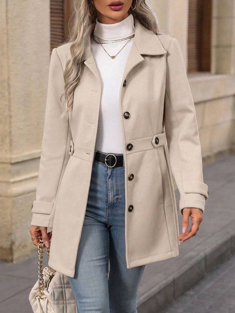 Classic beige signature coat by CheapSeasons, tailored fit with lapels and buttons, perfect for versatile everyday wear.