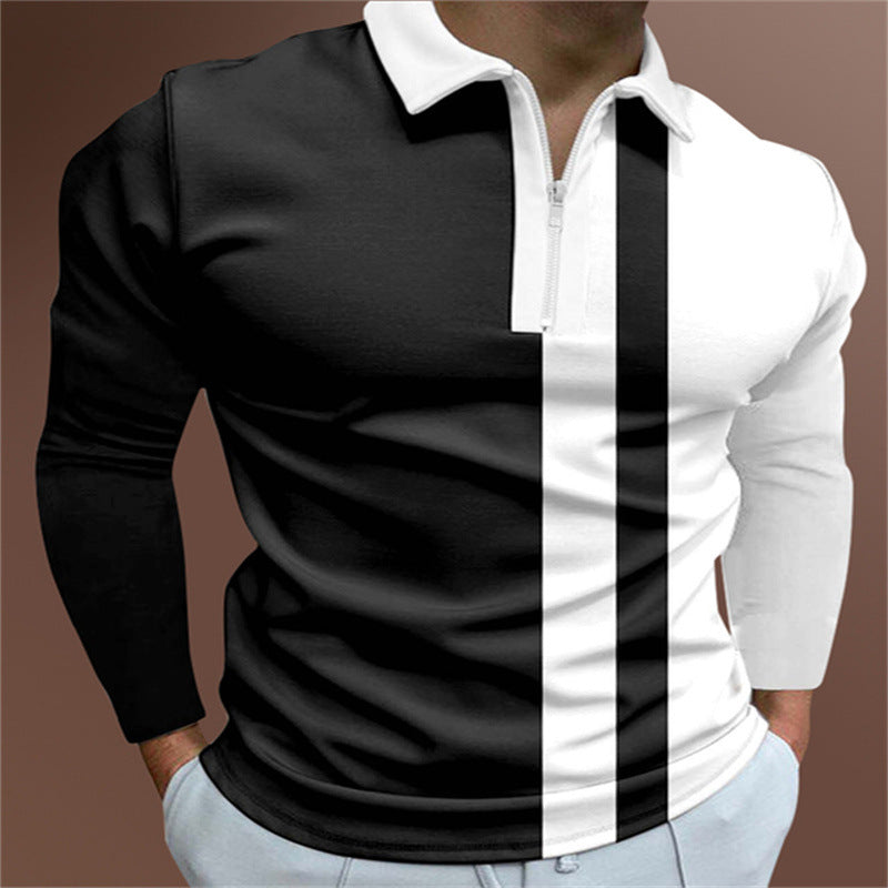 Men's Zip Polo Shirt "Retro-Modern" by CheapSeasons with vertical stripes and slim fit, shown in a stylish close-up view.
