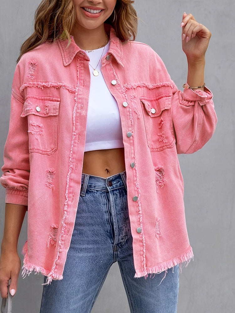 Vintage CheapSeasons shacket in oversized fit, featuring a casual, relaxed style with button details and a soft fabric appearance.
