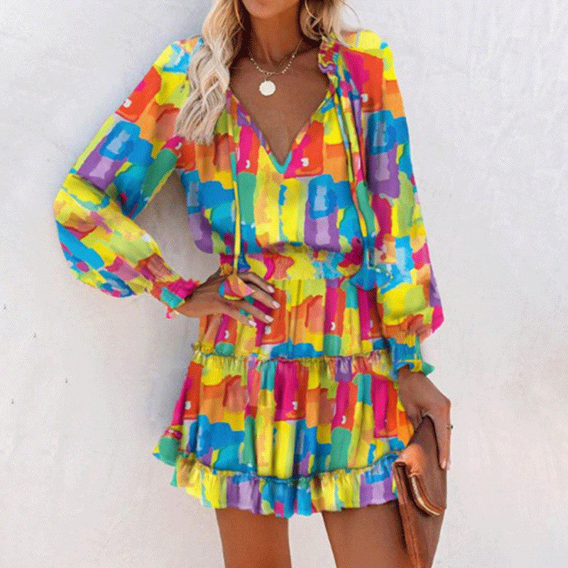 Brightly colored CheapSeasons dress, stylish and eye-catching, showcased on a model wearing the fashionable garment.