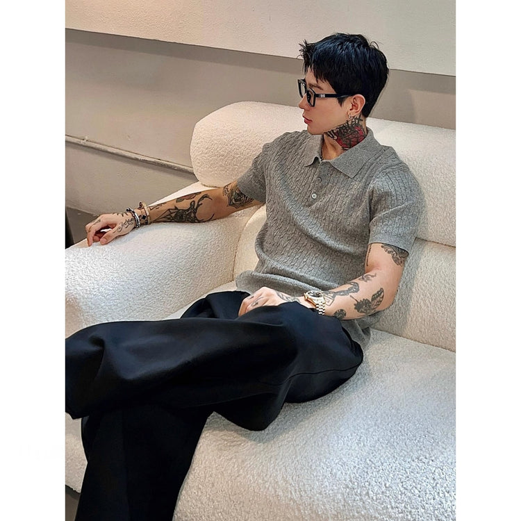 Modernes Zopfstrick-Poloshirt für Herren im Y2K High-Fashion-Look 