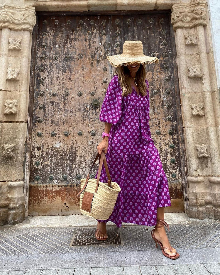 Green floral boho maxi dress by CheapSeasons featuring a flowing, lightweight summer design and relaxed fit.