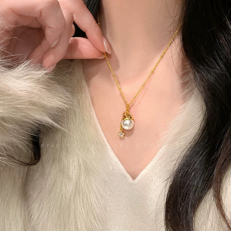 Romantic Pearl Christmas Hat XINGX Necklace Special-interest Design Exquisite Retro Affordable Luxury Clavicle Chain