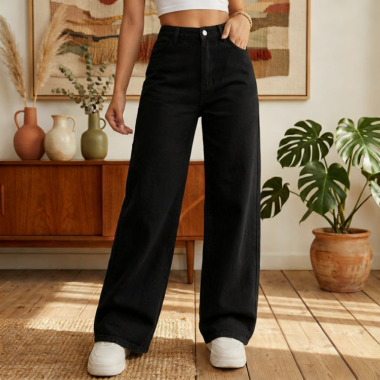Wide leg jeans by CheapSeasons, featuring a relaxed fit and high waist, designed to flatter all body types in size S to 6XL.