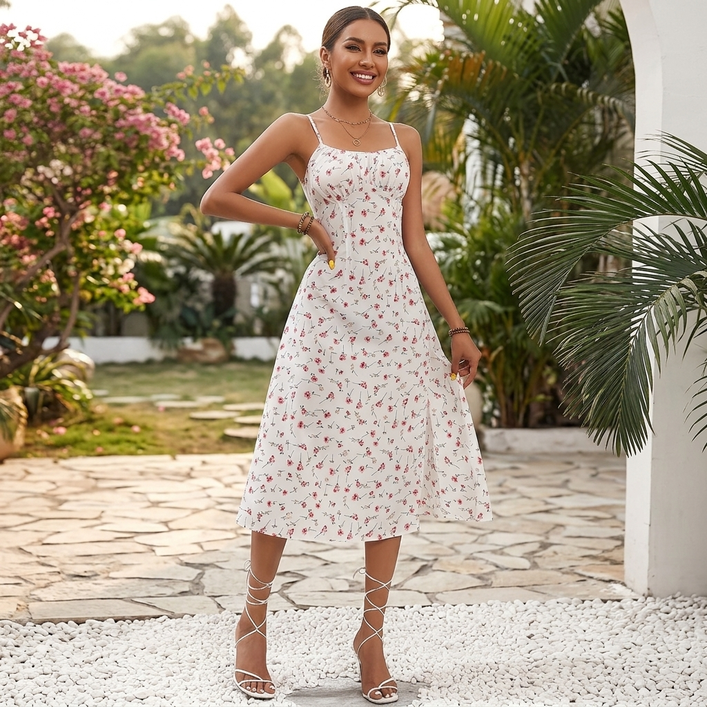 Satin-Maxikleid Summer Blossom | Florales Sommerkleid