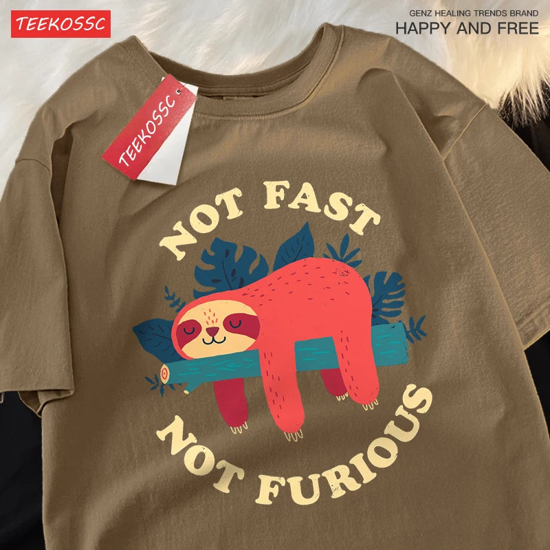 "Not Fast, Not Furious" Premium Shirt – 100% Cotton & Funny Sloth Design (Oversize) T-Shirts - CheapSeasons
