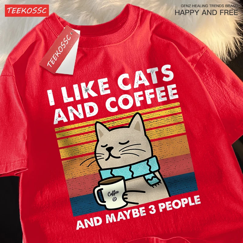 I Like Cats And Coffee Men Women T-Shirt Cotton - CheapSeasons