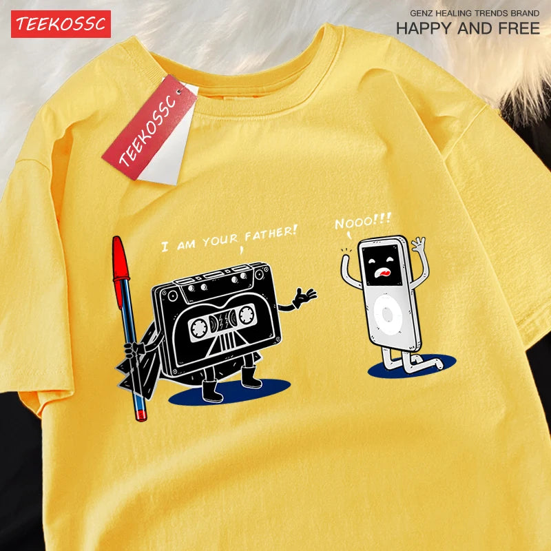 Fun Cassette Tape I Am Your Father Male Clothes Hip Hop Oversize T-Shirts Summer Casual Short Sleeve Cotton Loose Street T Shirt - CheapSeasons