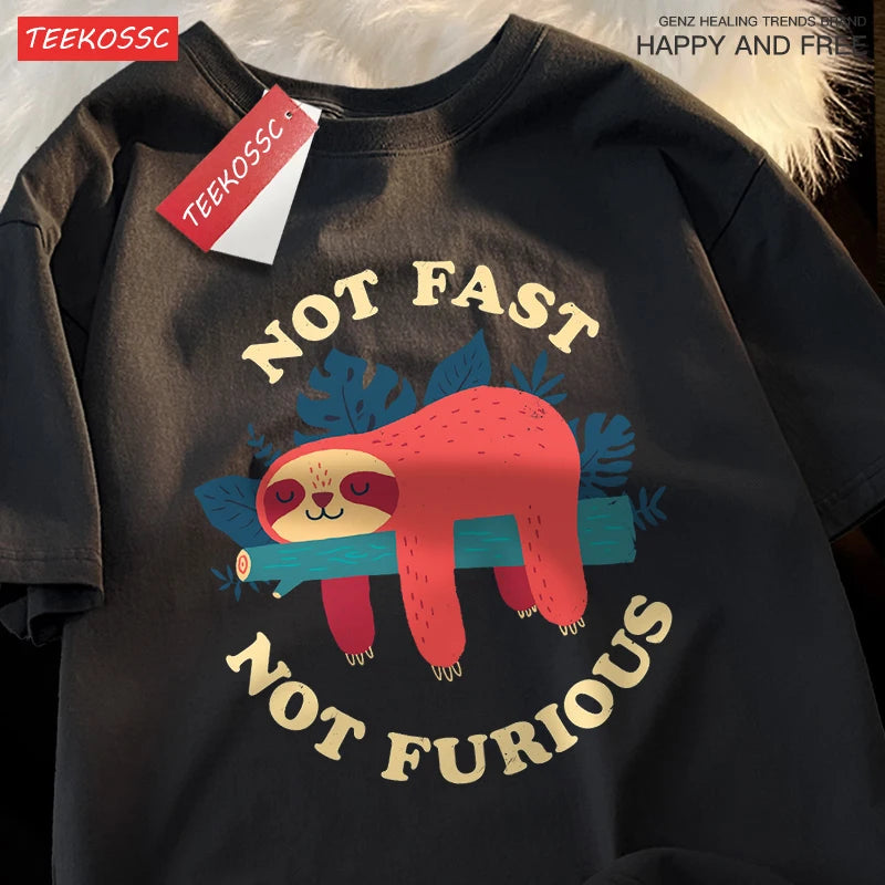"Not Fast, Not Furious" Premium Shirt – 100% Cotton & Funny Sloth Design (Oversize) T-Shirts - CheapSeasons