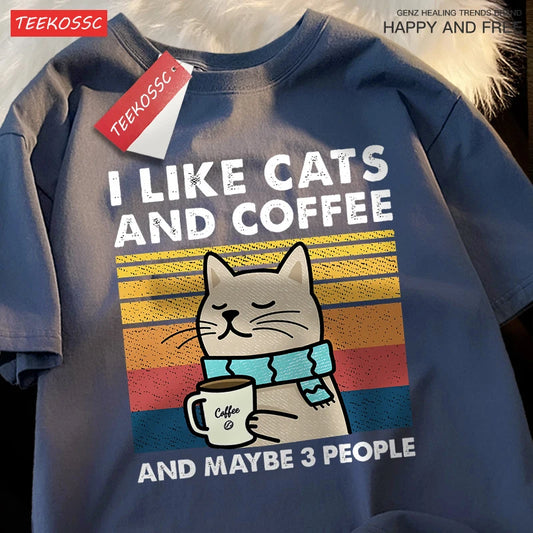 I Like Cats And Coffee Men Women T-Shirt Cotton - CheapSeasons