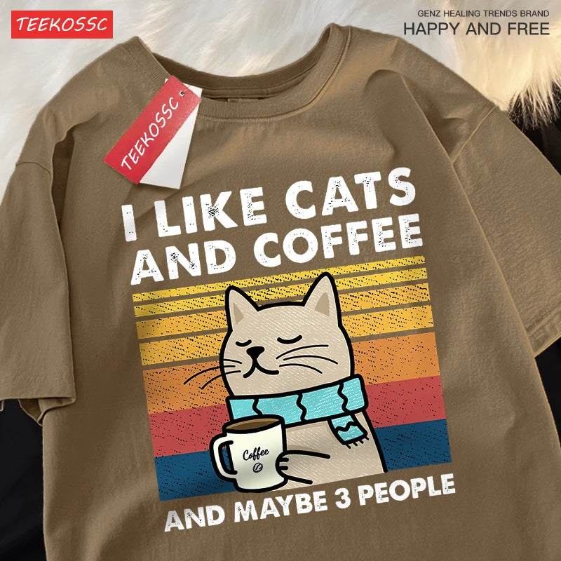 I Like Cats And Coffee Men Women T-Shirt Cotton - CheapSeasons