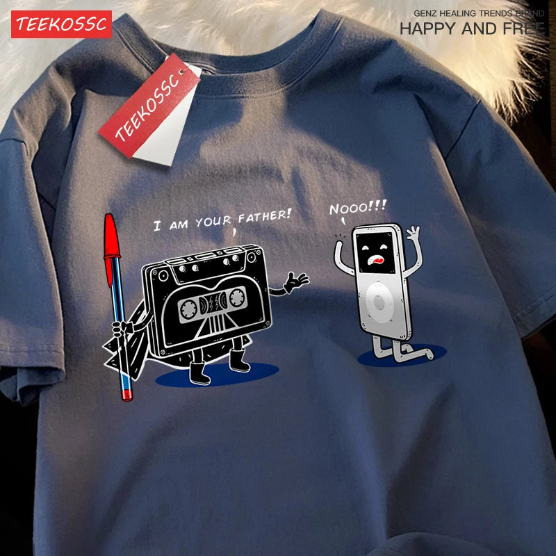 Fun Cassette Tape I Am Your Father Male Clothes Hip Hop Oversize T-Shirts Summer Casual Short Sleeve Cotton Loose Street T Shirt - CheapSeasons