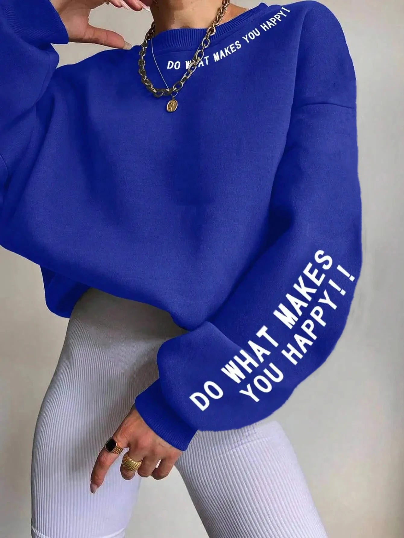 "Do What Makes You Happy" Oversized Sweatshirt – Fluffy Fleece Sweater for Positive Vibes - CheapSeasons