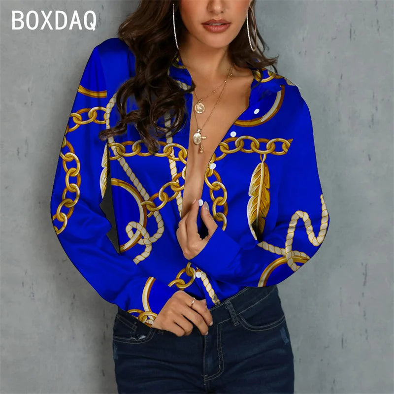 Luxury Gold-Print Chiffon Bluse – High-Fashion Barock-Design & Eleganter Slim-Fit - CheapSeasons