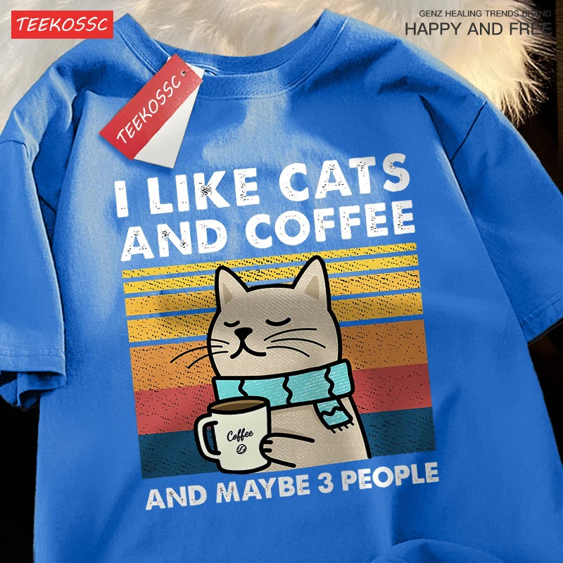 I Like Cats And Coffee Men Women T-Shirt Cotton - CheapSeasons