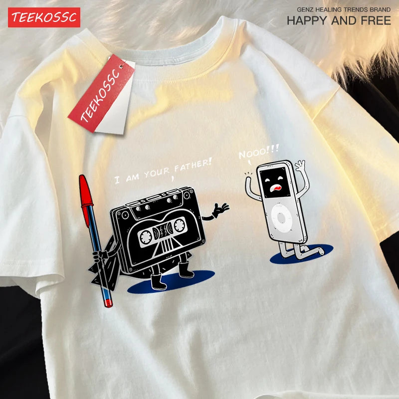 Fun Cassette Tape I Am Your Father Male Clothes Hip Hop Oversize T-Shirts Summer Casual Short Sleeve Cotton Loose Street T Shirt - CheapSeasons
