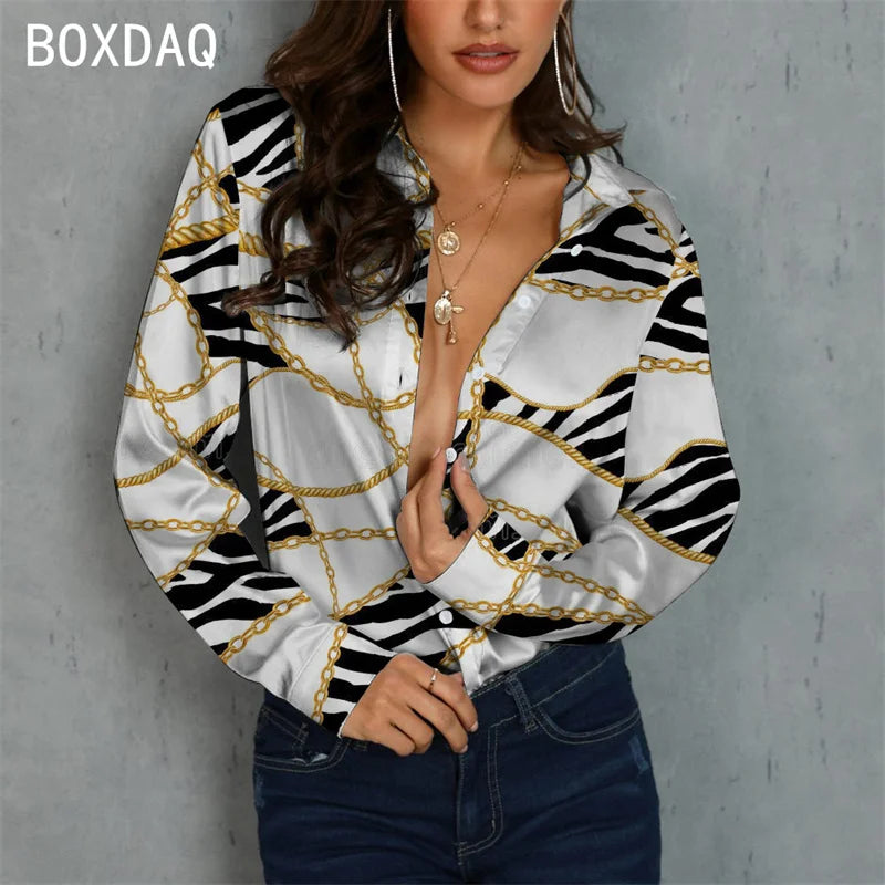 Luxury Gold-Print Chiffon Bluse – High-Fashion Barock-Design & Eleganter Slim-Fit - CheapSeasons