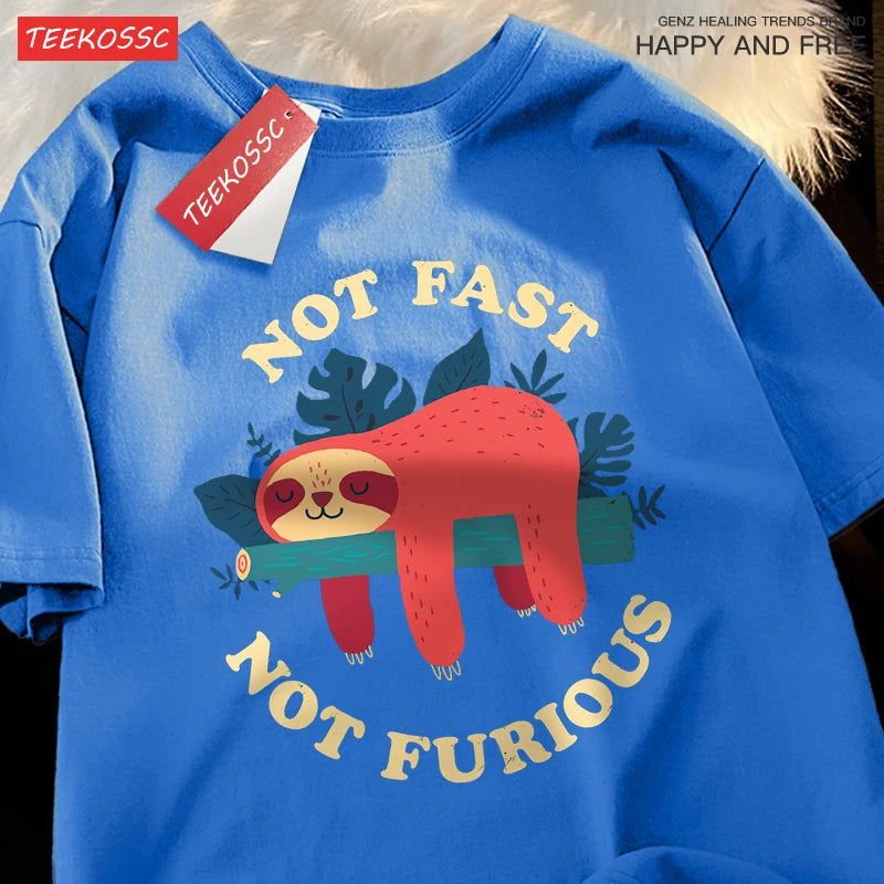 "Not Fast, Not Furious" Premium Shirt – 100% Cotton & Funny Sloth Design (Oversize) T-Shirts - CheapSeasons