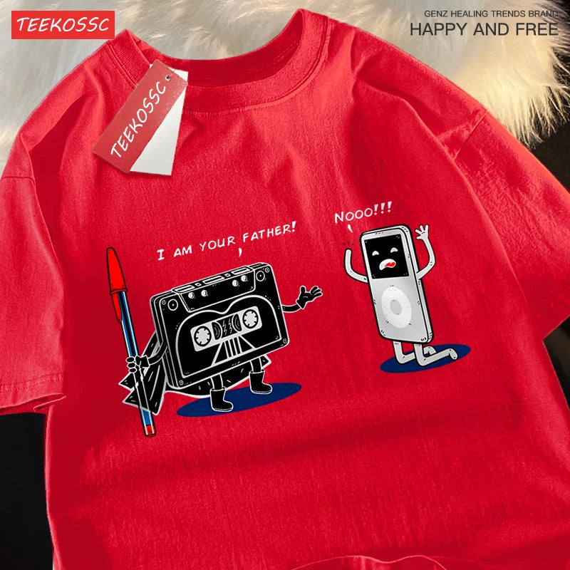 Fun Cassette Tape I Am Your Father Male Clothes Hip Hop Oversize T-Shirts Summer Casual Short Sleeve Cotton Loose Street T Shirt - CheapSeasons