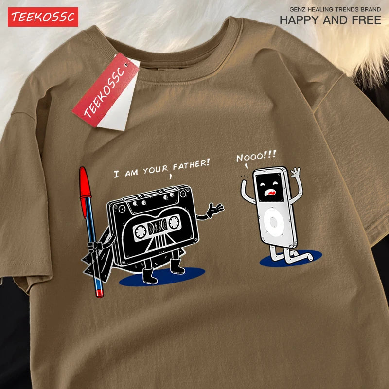 Fun Cassette Tape I Am Your Father Male Clothes Hip Hop Oversize T-Shirts Summer Casual Short Sleeve Cotton Loose Street T Shirt - CheapSeasons