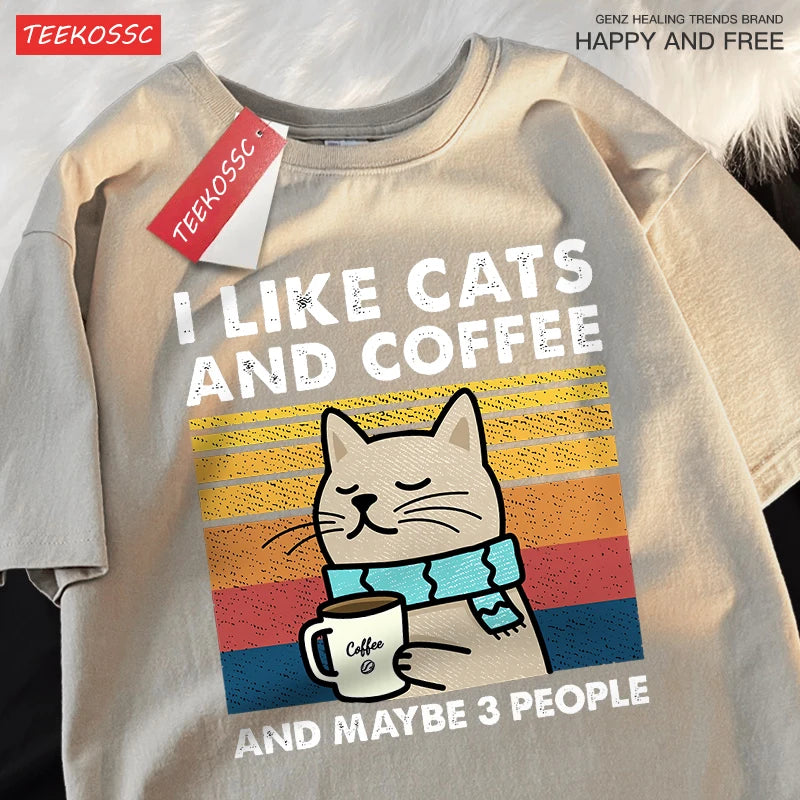 I Like Cats And Coffee Men Women T-Shirt Cotton - CheapSeasons