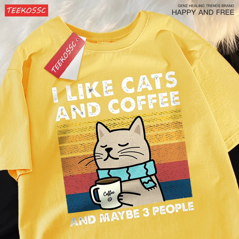 I Like Cats And Coffee Men Women T-Shirt Cotton - CheapSeasons