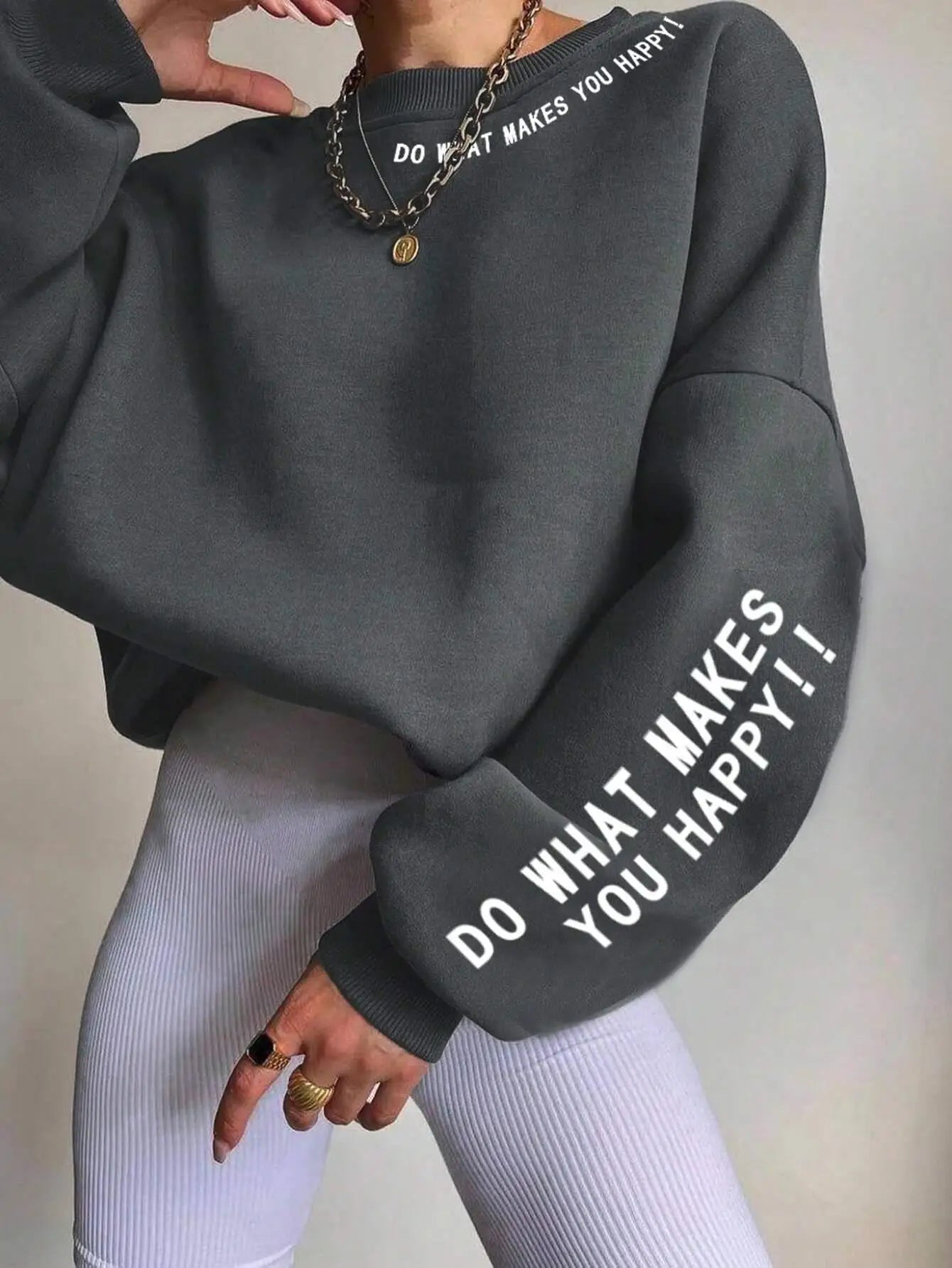 "Do What Makes You Happy" Oversized Sweatshirt – Fluffy Fleece Sweater for Positive Vibes - CheapSeasons